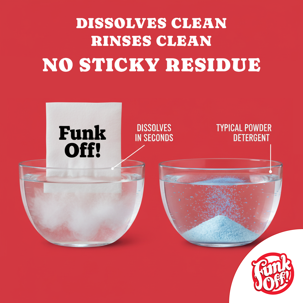 Funk Off! Sportswear Laundry Detergent Sheets. Deep-Clean Odor Remover (60 Sheets / Up to 120 Loads). Residue-Free, For Polyester & Spandex