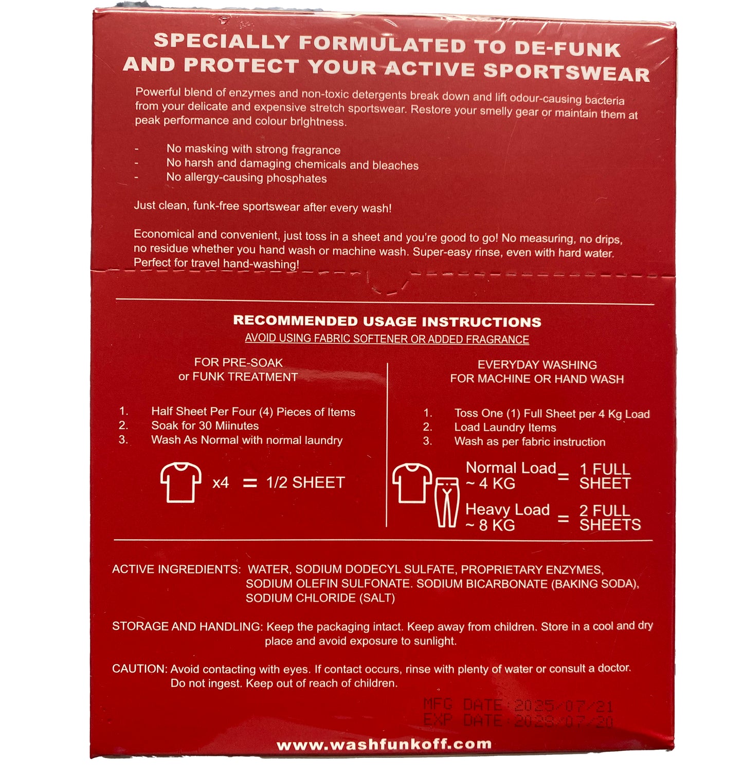 Funk Off! Sportswear Laundry Detergent Sheets. Deep-Clean Odor Remover (60 Sheets / Up to 120 Loads). Residue-Free, For Polyester & Spandex