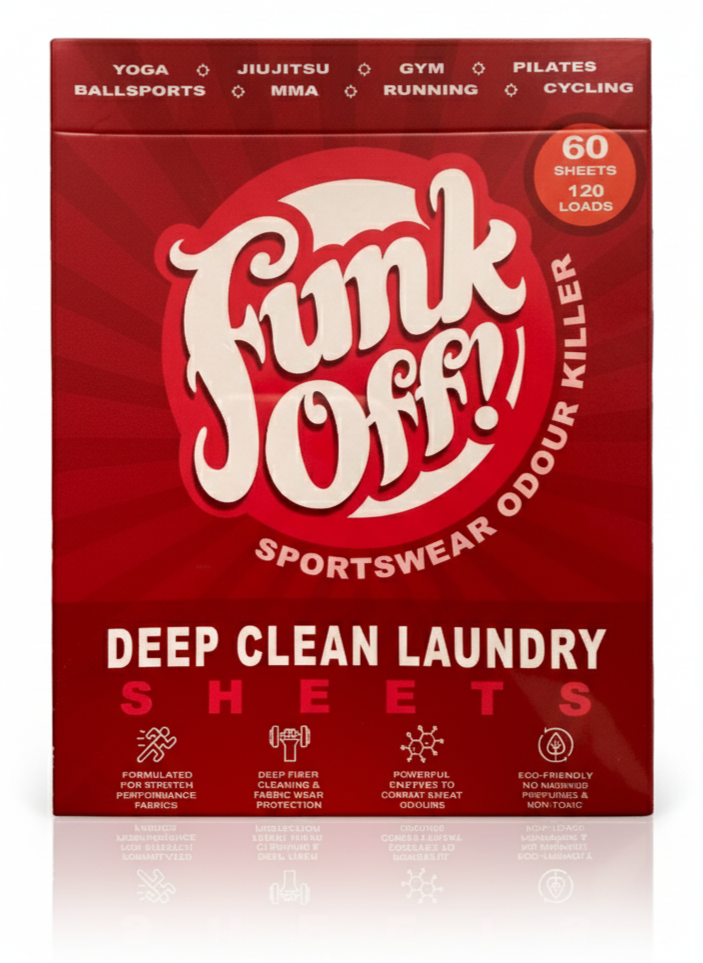 Funk Off! Sportswear Laundry Detergent Sheets. Deep-Clean Odor Remover (60 Sheets / Up to 120 Loads). Residue-Free, For Polyester & Spandex