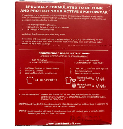 Funk Off! Sportswear Laundry Detergent Sheets. Deep-Clean Odor Remover (60 Sheets / Up to 120 Loads). Residue-Free, For Polyester & Spandex